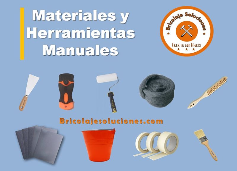 Materiales y herramientas manuales para restaurar madera