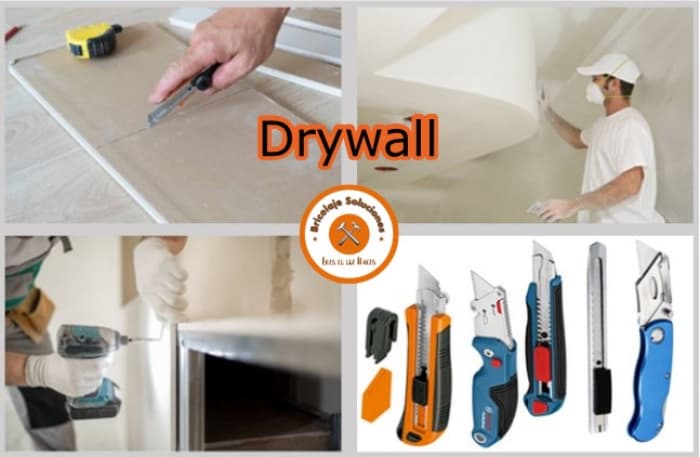 Herramientas-para-cortar-drywall-imagen-de-portada-usando-un-cutter,-un-taladro,-lijando